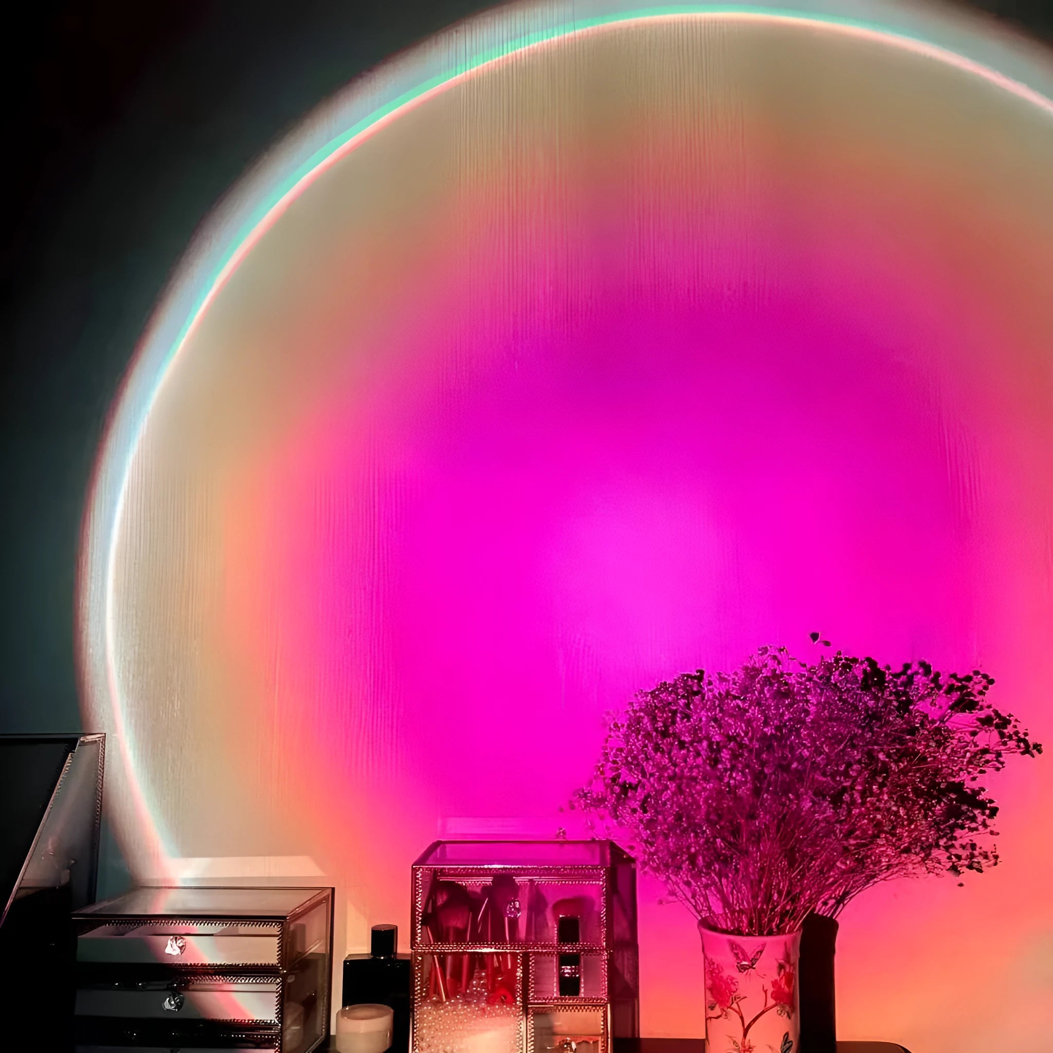 USB rechargeable rainbow sunset projection lamp with push-button switch
