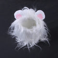 Black and white lion mane wig hat headgear for a cat or small dog wearing the costume.