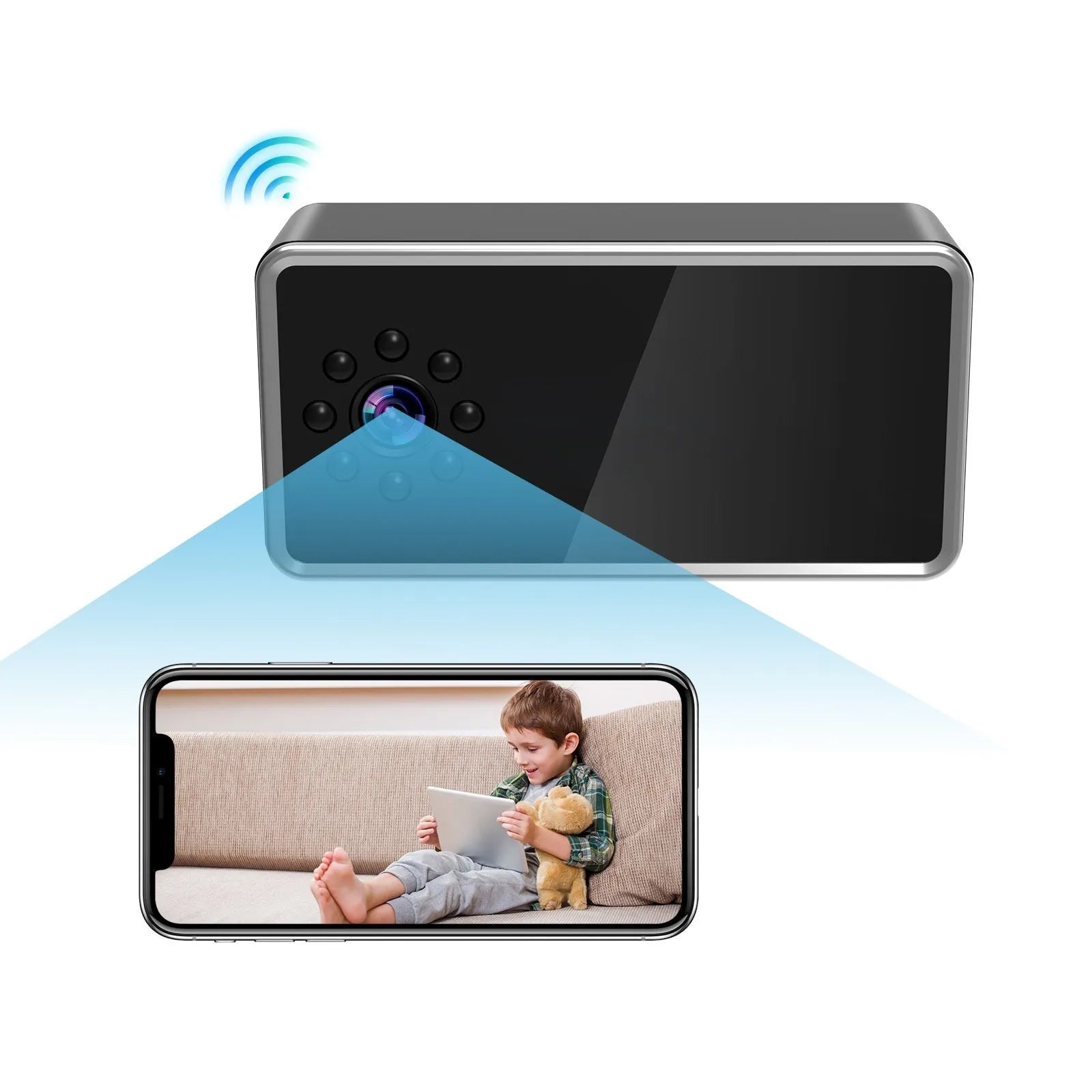 Wireless HD surveillance camera with compact design for home and business security monitoring
