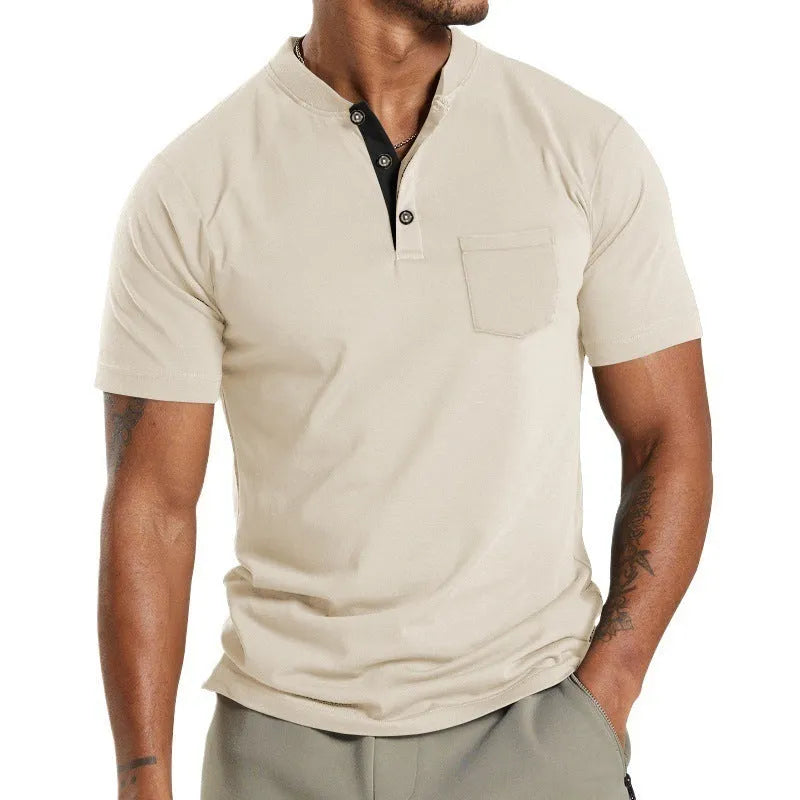 Men's short sleeve casual shirt with button pocket in multiple solid colours