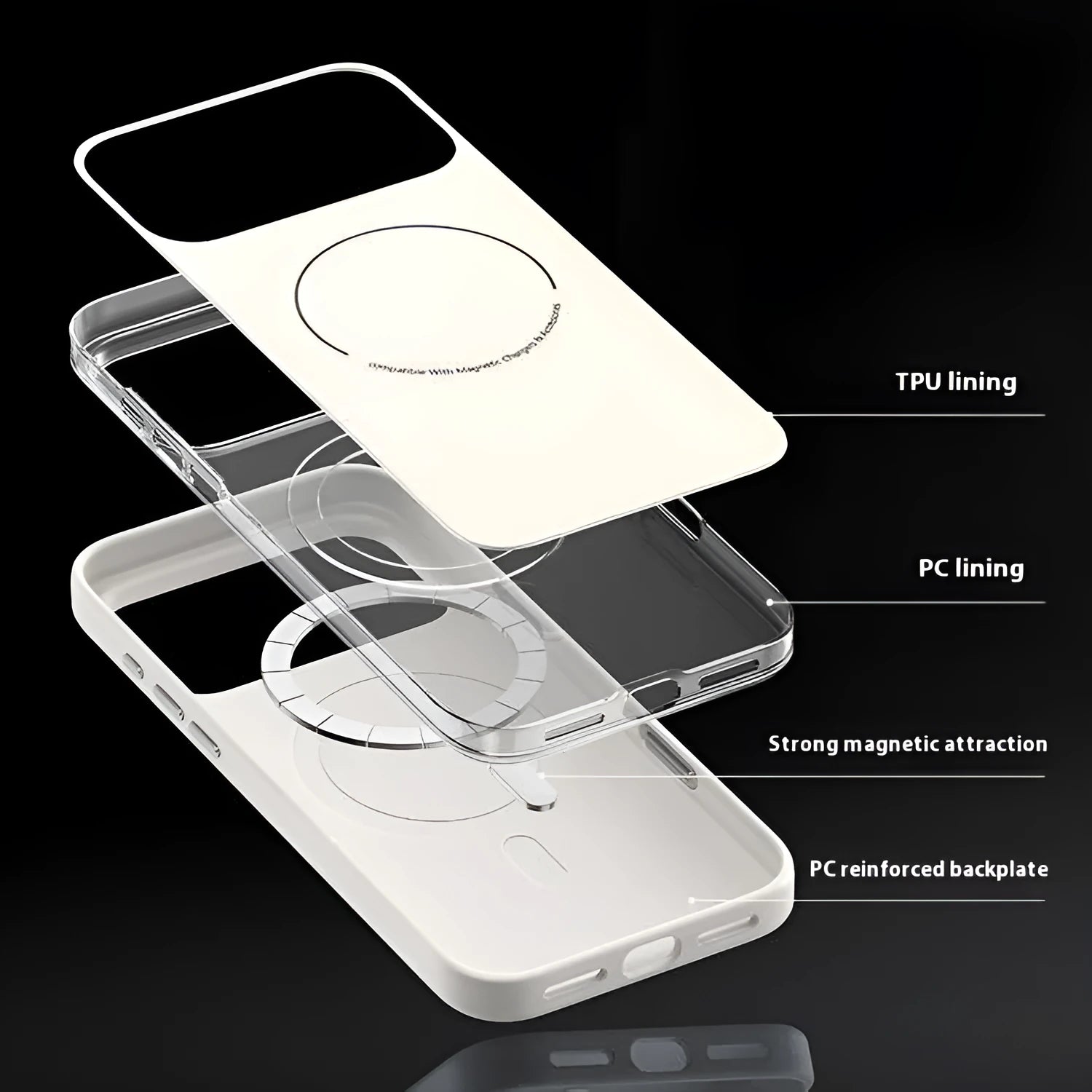 Frosted matte magnetic MagSafe phone case for iPhone 17 series in black colour.