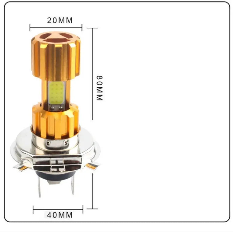 Motorcycle LED H4 in-line fog light with Gold Shell COB, aluminium housing, white light