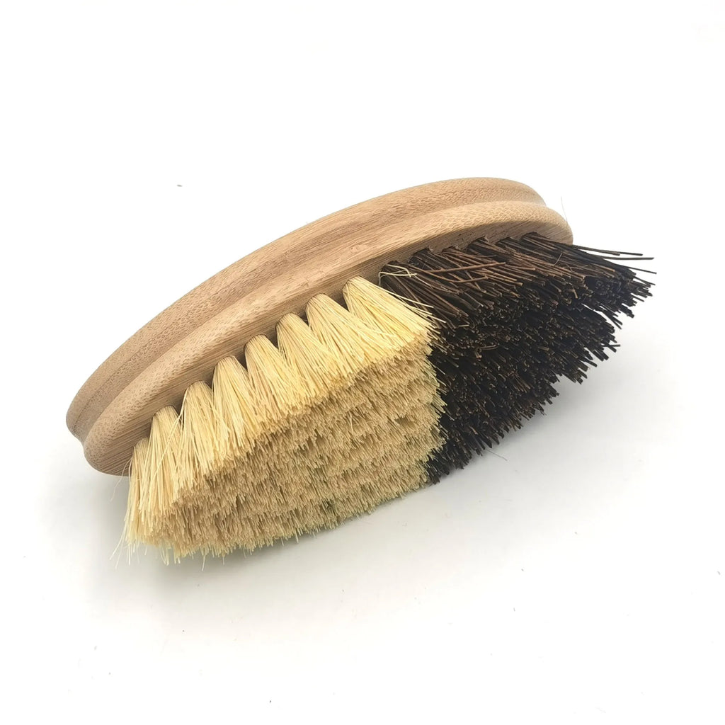 Bamboo two-tone oval vegetable brush for fruit and vegetable cleaning