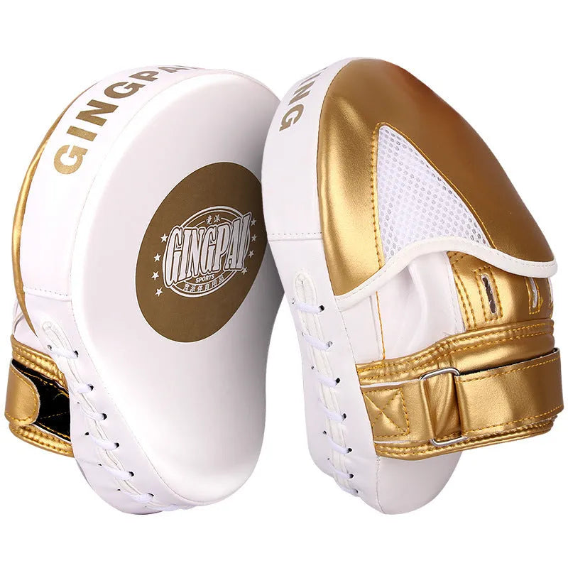 Vertical gold and green PU leather sanda baffle target for home boxer training.