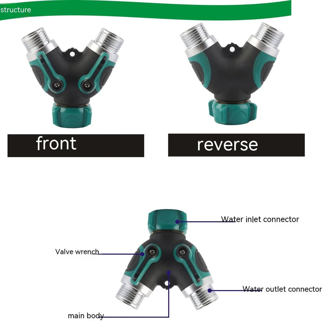 Zinc alloy garden ball valve water splitter with 6-point double pass diverter
