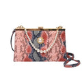 New vintage snake-pattern pearl-chain evening bag hard PU cross-body with 3D pocket and phone pocket in khaki