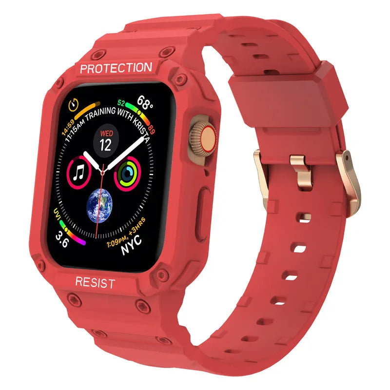 Soft TPU sport watch strap for Apple Watch Series 8 in multiple colours on a white background.