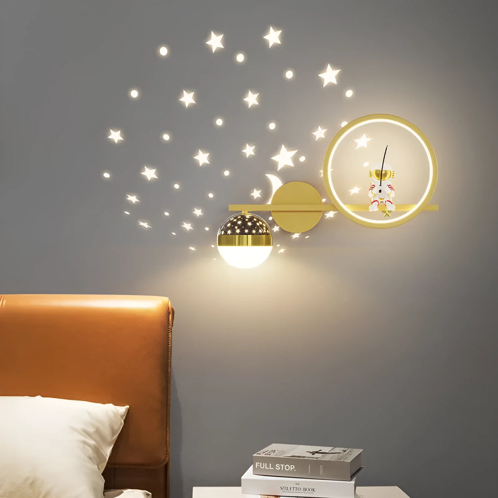 Cartoon astronaut star sky ball bedside lamp in white colour option for children's room