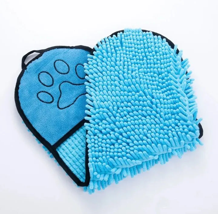 Blue pet bath robe towel for dogs and cats, showing quick-dry absorbent fabric