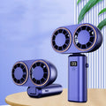 Foldable handheld USB fan with digital display, shown in milky white, unfolded for use.