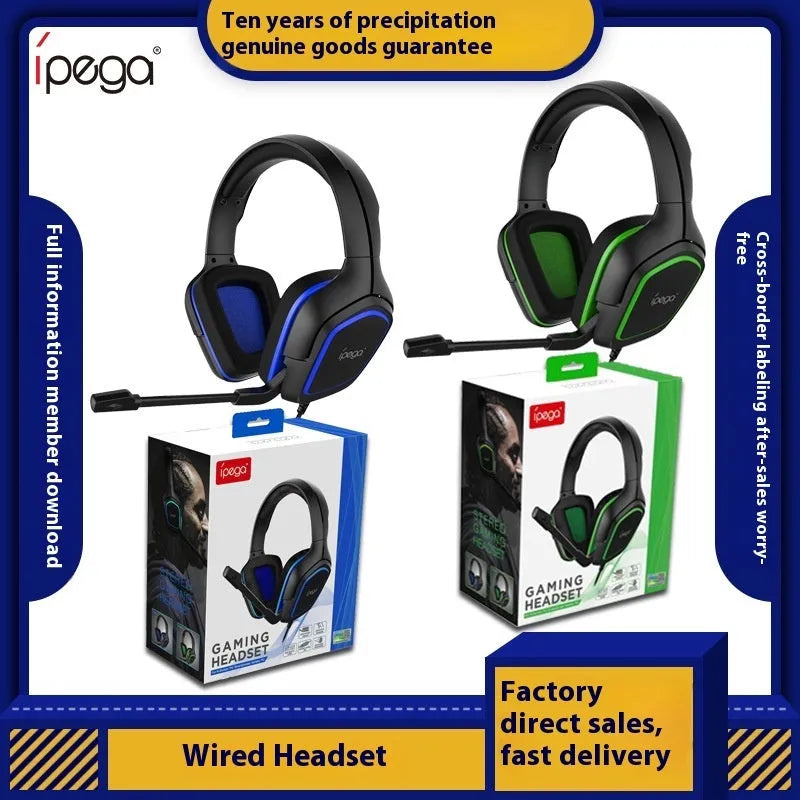 Computer gaming headset with microphone wired 3.5mm 40mm driver blue colour on desk