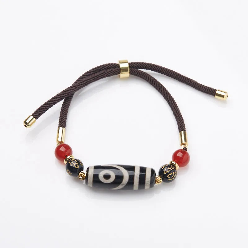 8mm Tibetan agate dzi bead bracelet with geometry shape and retro ethnic styling