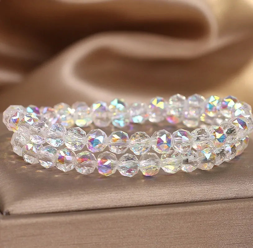 Double-layer crystal bracelet for women in shiny white colour, manual crafted artificial crystal, travel gift accessory
