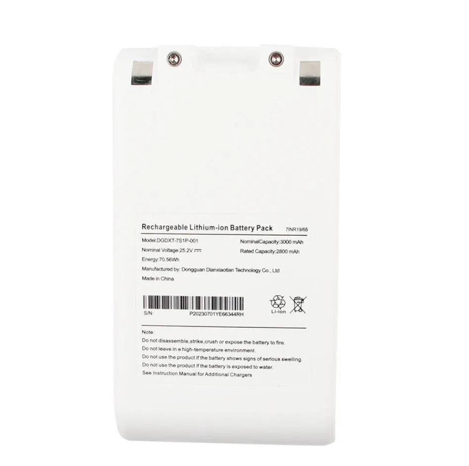 Replacement lithium battery for Xiaomi MIJIA G9 and G10 vacuum cleaners, 3000mAh, 25V or 25.2V