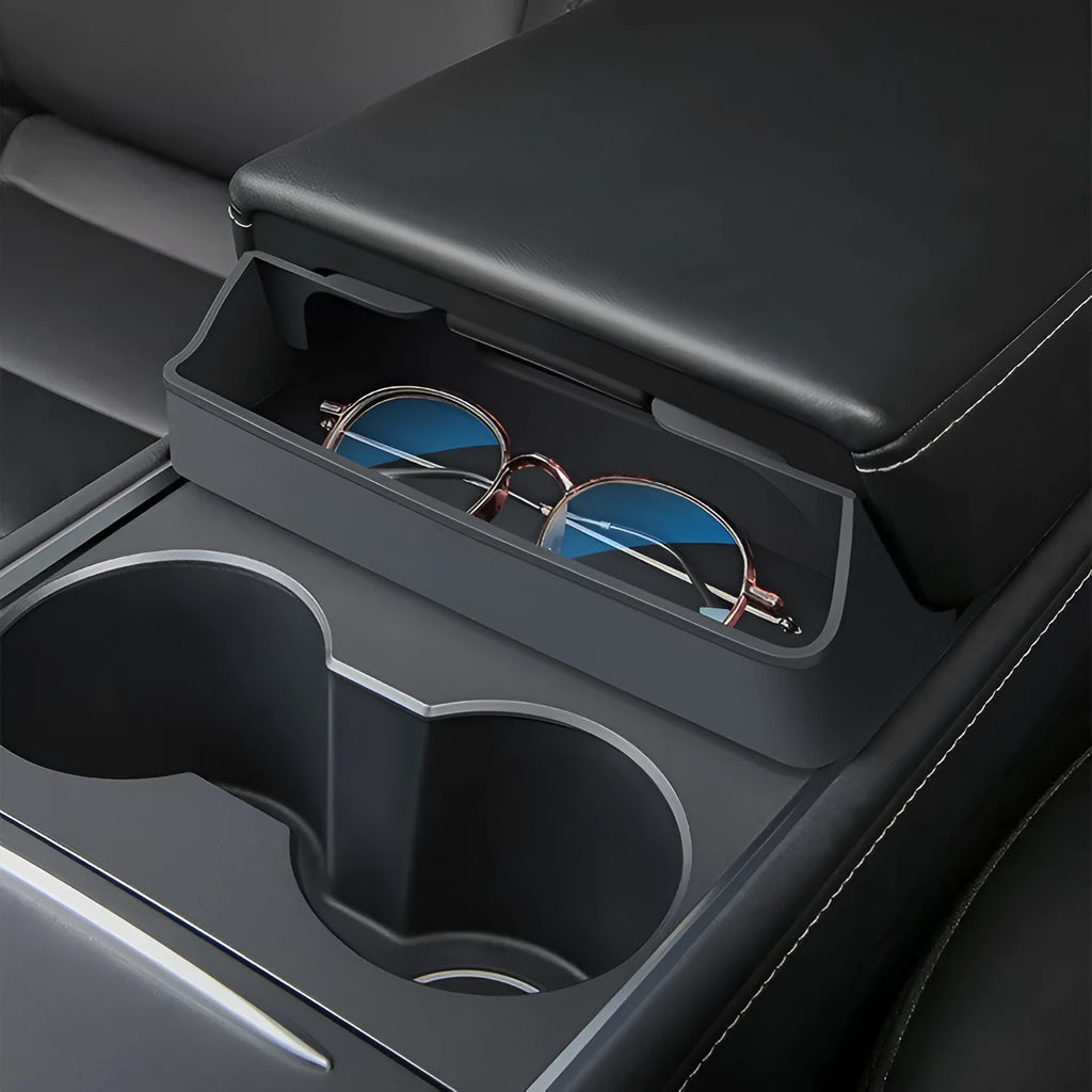 Black silicone glasses storage case for Tesla Model 3 and Model Y centre console armrest compartment