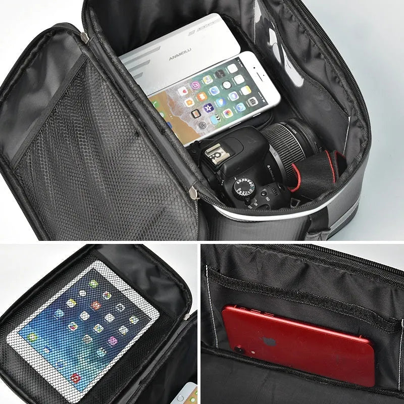 Black waterproof PU leather bicycle equipment bag with 12 litre capacity for car transport