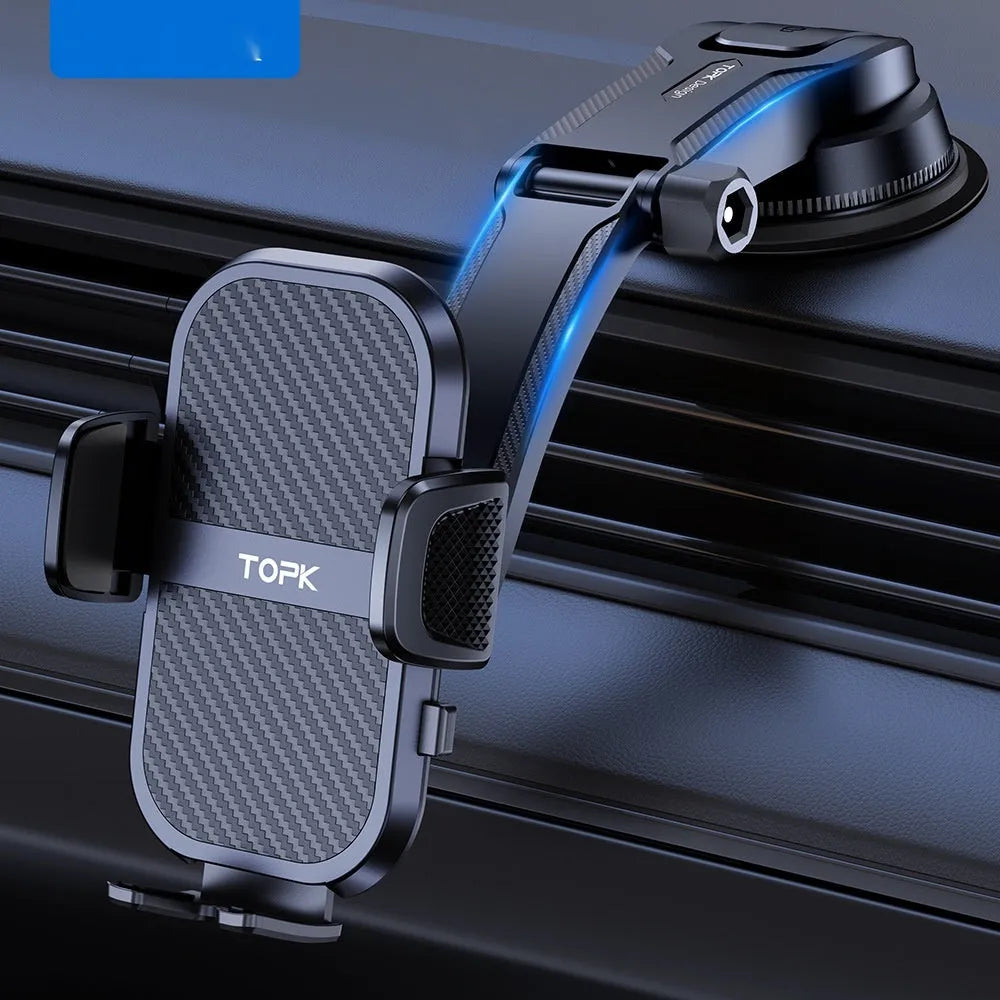 Universal car phone holder with multiple bracket styles for windshield dashboard air vent mounting