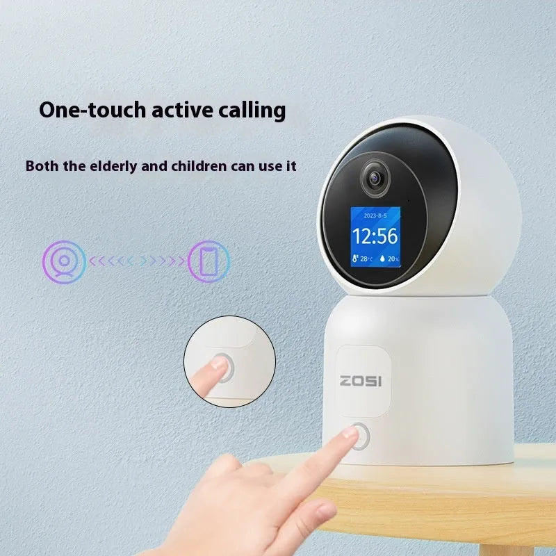 Zhou Shi wireless indoor security camera with integrated screen showing camera view