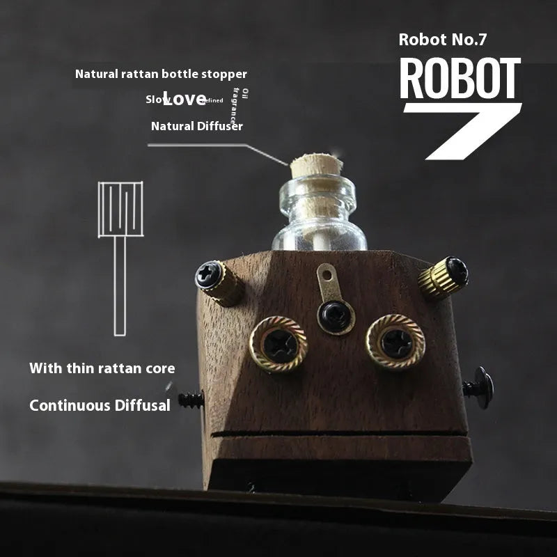 Wooden square robot car decoration with essential oil bottle in creative trend style
