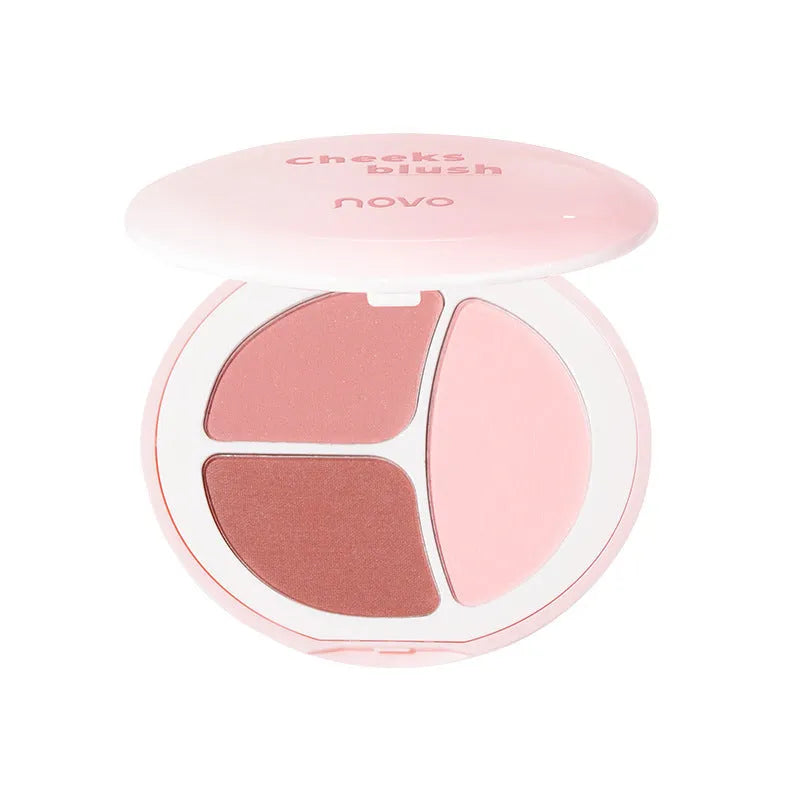 Mood tricolor blusher palette with matte rouge shades for face brightening