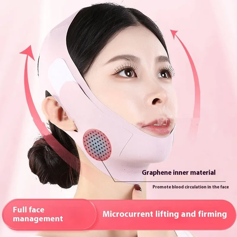 Purple and green V face shaping mask for facial lifting and tightening support.