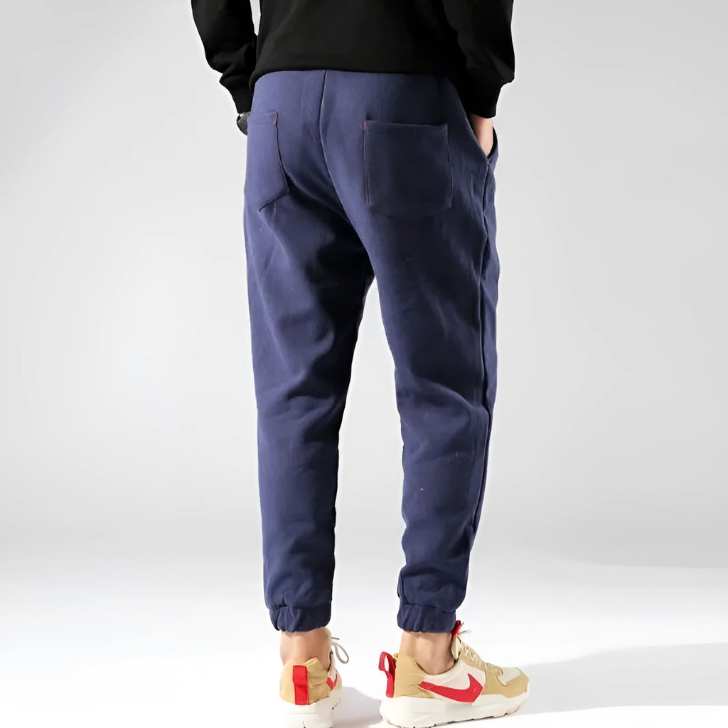 Men's high waist bloomers trousers in black with plus velvet lining and belt