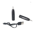 Black AUX Bluetooth 5.0 audio receiver for car or home stereo with USB cable.