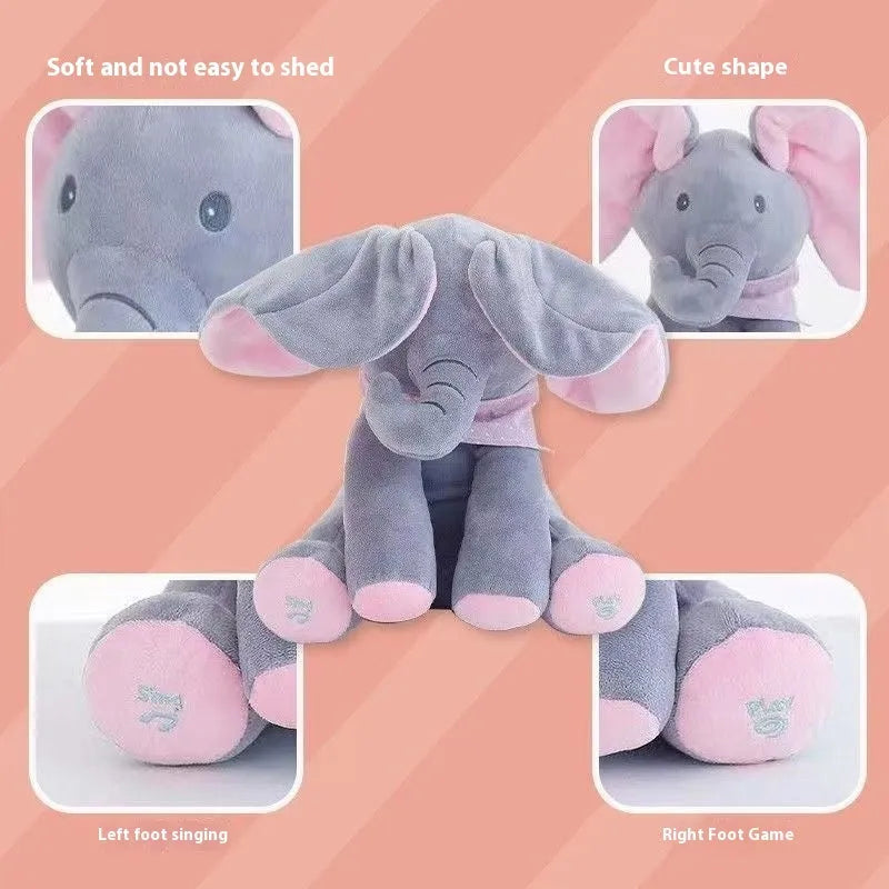 Children's singing plush elephant toy in blue or pink with music and sound, English battery version.