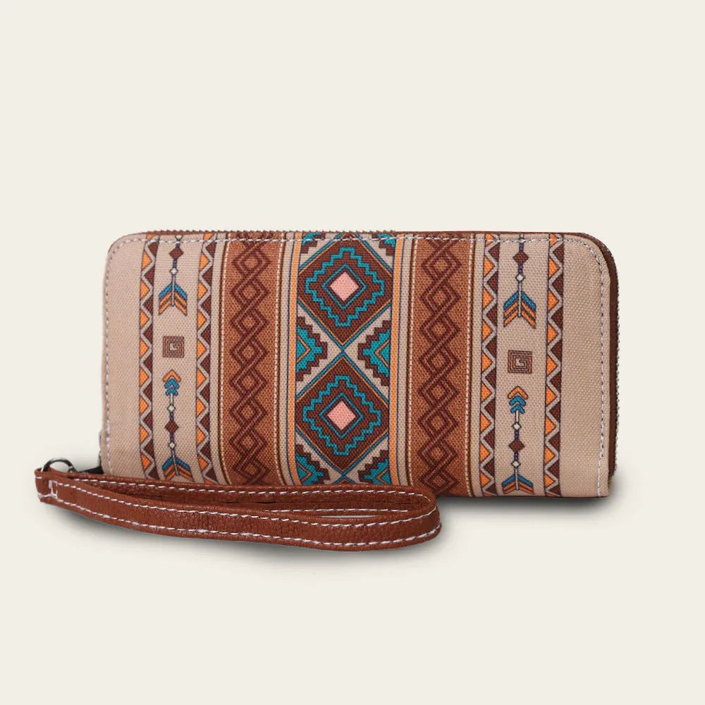 Striped canvas RFID security wallet in beige colour, shown with cards.