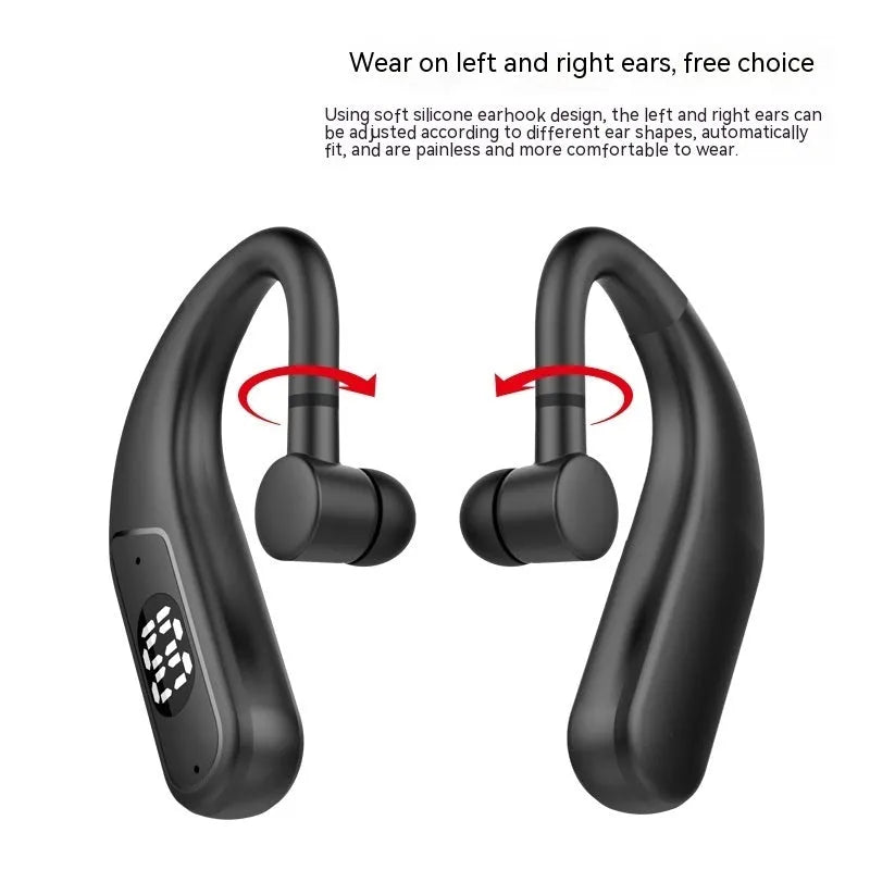 Black Vernon R200 digital display ear hook Bluetooth headset with in-ear fit and dual battery design