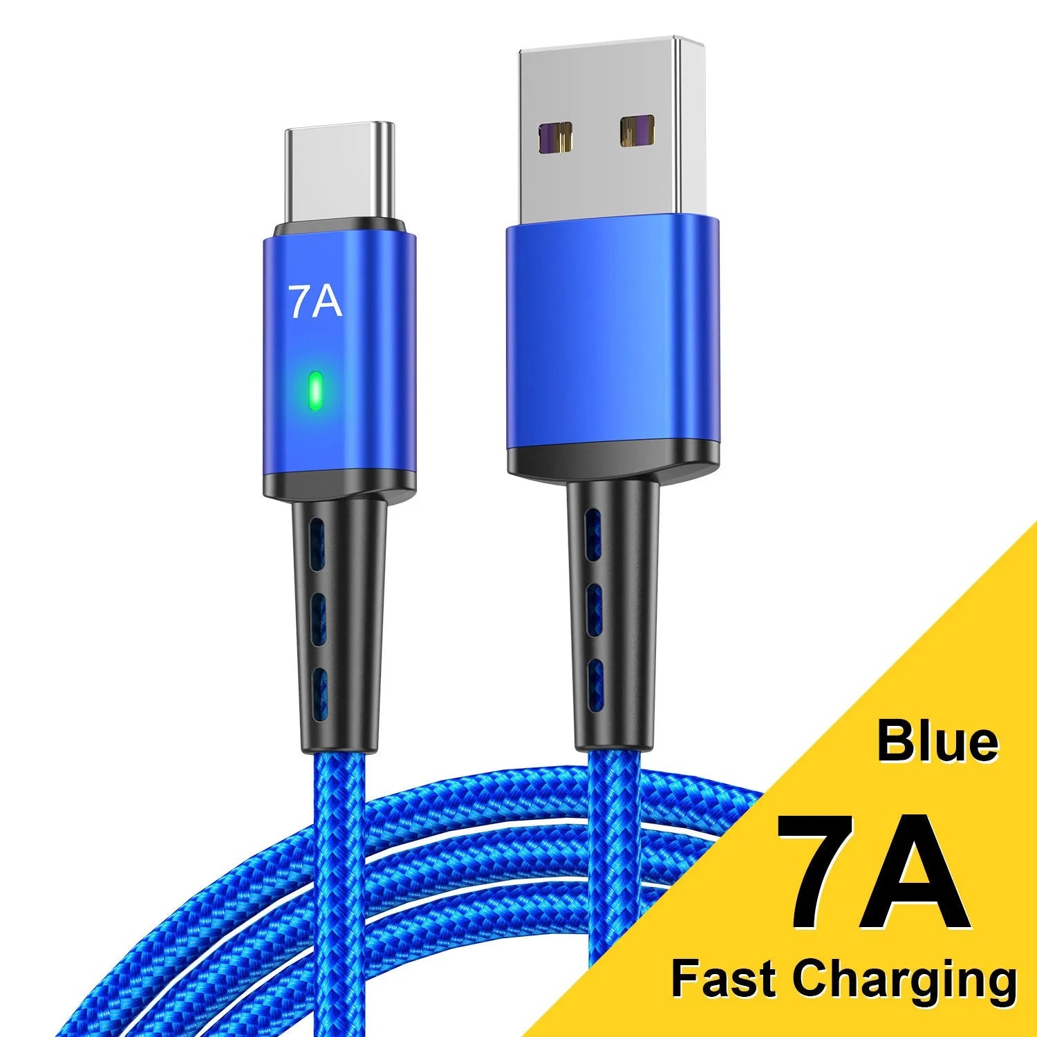 Braided Type-C charging cable with aluminium alloy connector in 2 metre length on a plain background