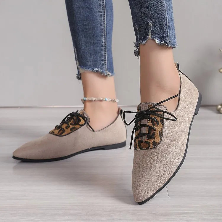 Beige leopard print pointed toe pumps for women in plus sizes 36-43