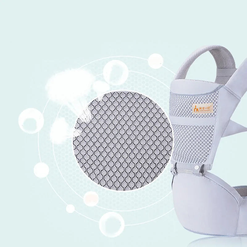 Multifunctional baby carrier waist stool in Galaxy Grey with shoulder straps