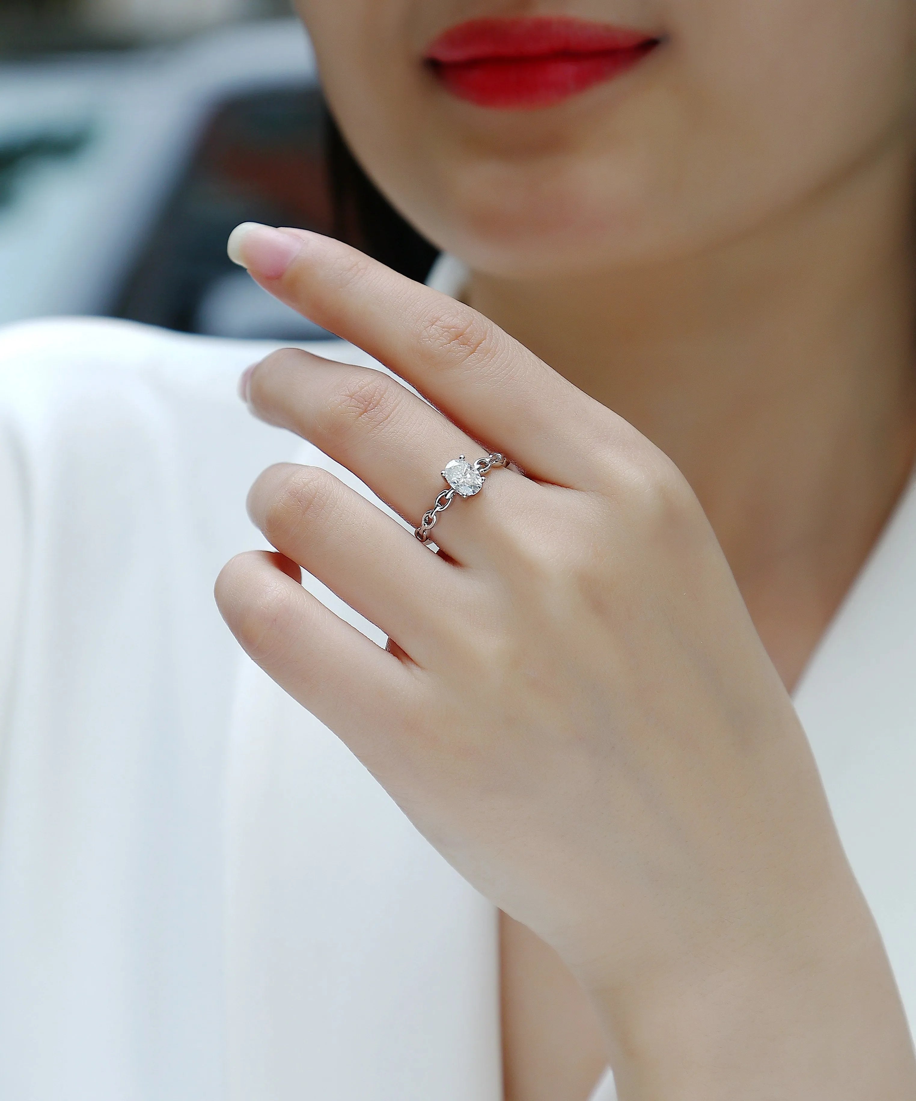 Rose moissanite wedding ring set with egg-shaped stone, S925 silver, platinum-plated, sizes 5-9, GRA certificate gift box