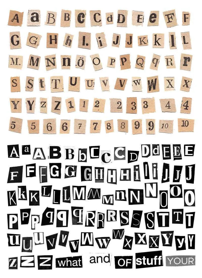 Pack of decorative stickers showing printed English alphabet letters and weekday words in a cute style for crafts.