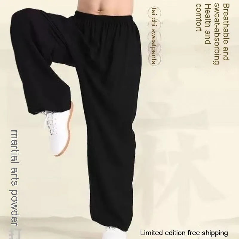 Children's black high elasticity Sanda practice pants for martial arts.