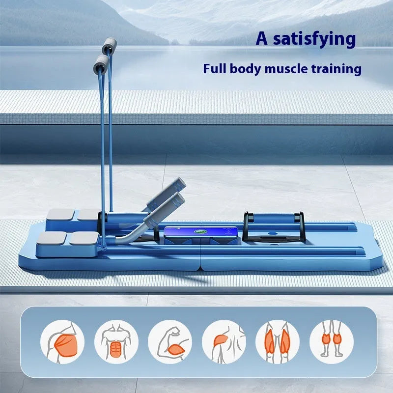 Multi-functional abdominal wheel fitness board in blue or pink colour with five exercise options