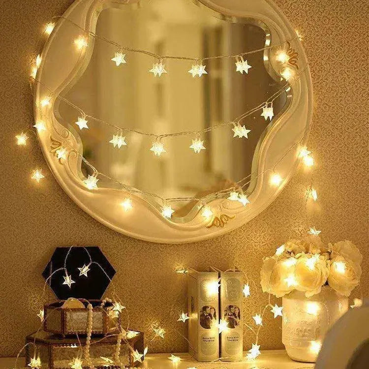 3 metre LED star light string with 20 warm white lights in glass shells for outdoor decoration