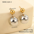 Round bead stainless steel colour-block ear studs with geometric design and electroplated finish