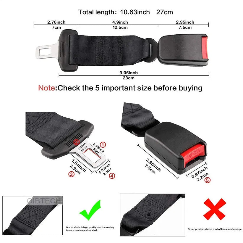 36cm black car seat belt extender with 21mm insert for children and pregnant women