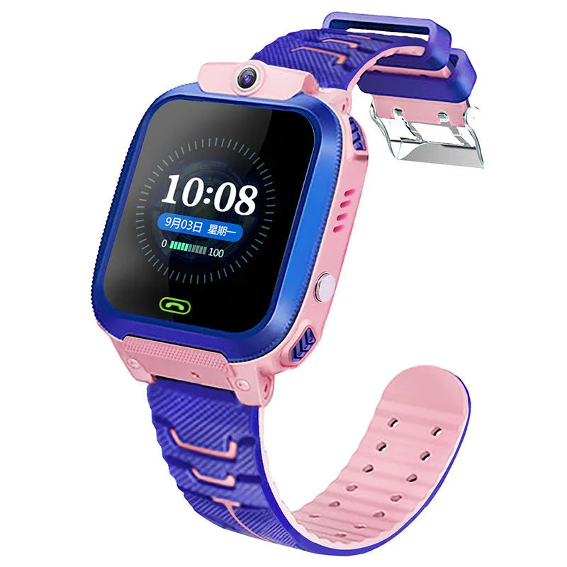 Blue children's waterproof smartwatch with 1.44-inch colour touch screen and silicone strap