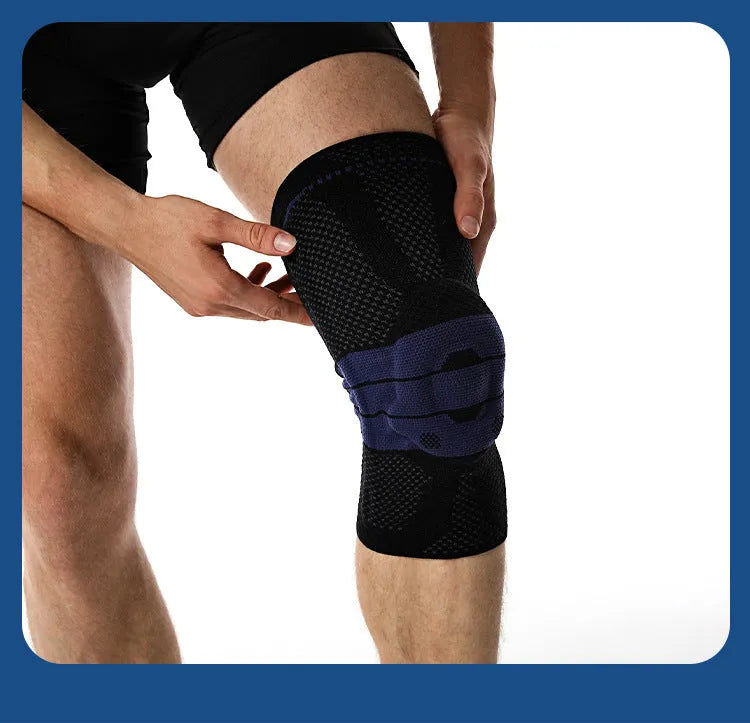 Black and blue basketball knee pads made from nylon and spandex for adult sports protection
