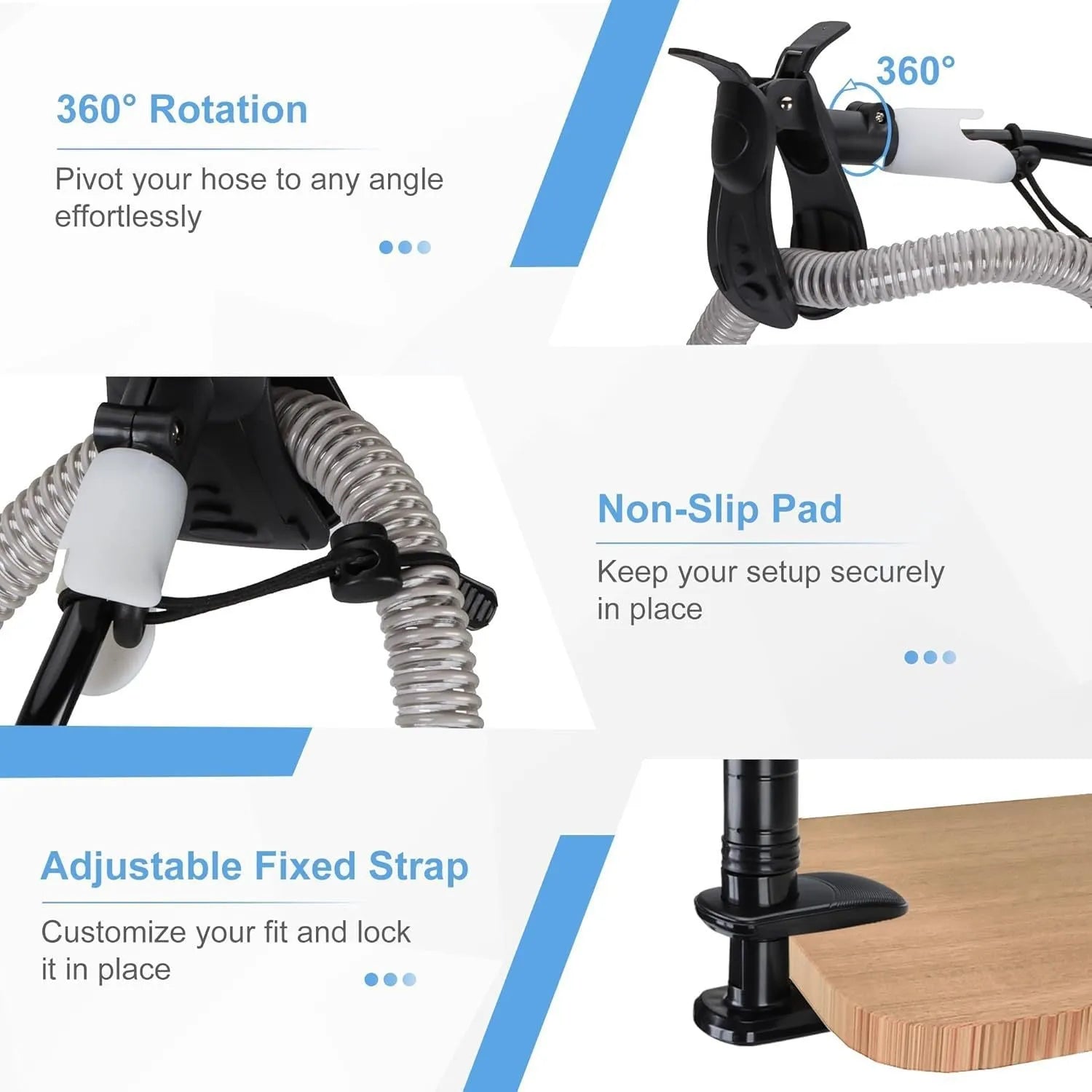 95cm aluminium alloy and ABS ventilator hose bracket for bedside mounting in black or white