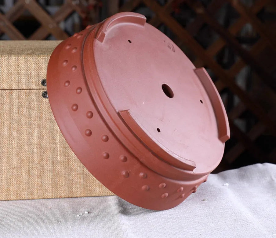 Chinese style purple clay ceramic flowerpot with drum nail design, 16.5cm inner diameter, for indoor tabletop or floor use