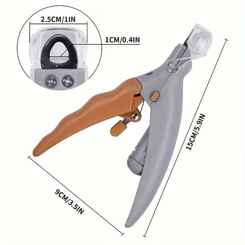 Yellow LED pet nail trimmer with magnifying glass, lights, and steel blades for cats and dogs