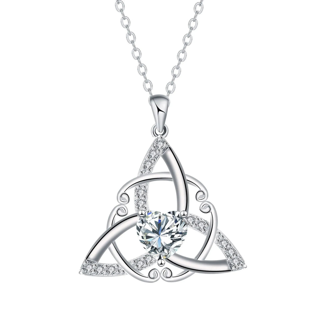 Geometric Celtic knot women's necklace in electroplated copper showing colour options