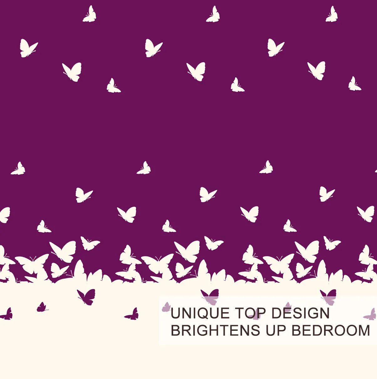 Purple butterfly 3-piece microfiber comforter set with reversible design on a bed