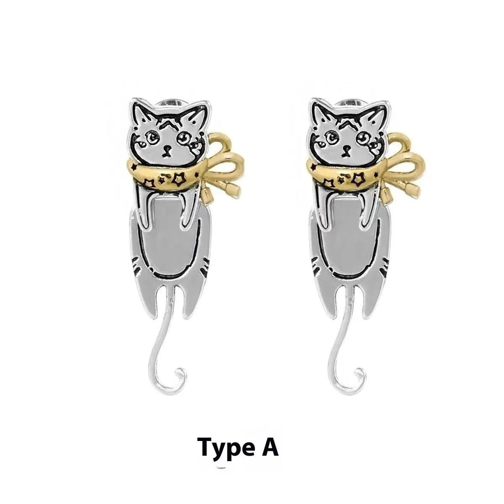 Graffiti cat earrings in copper with original niche sweet cool design and animal zodiac motif