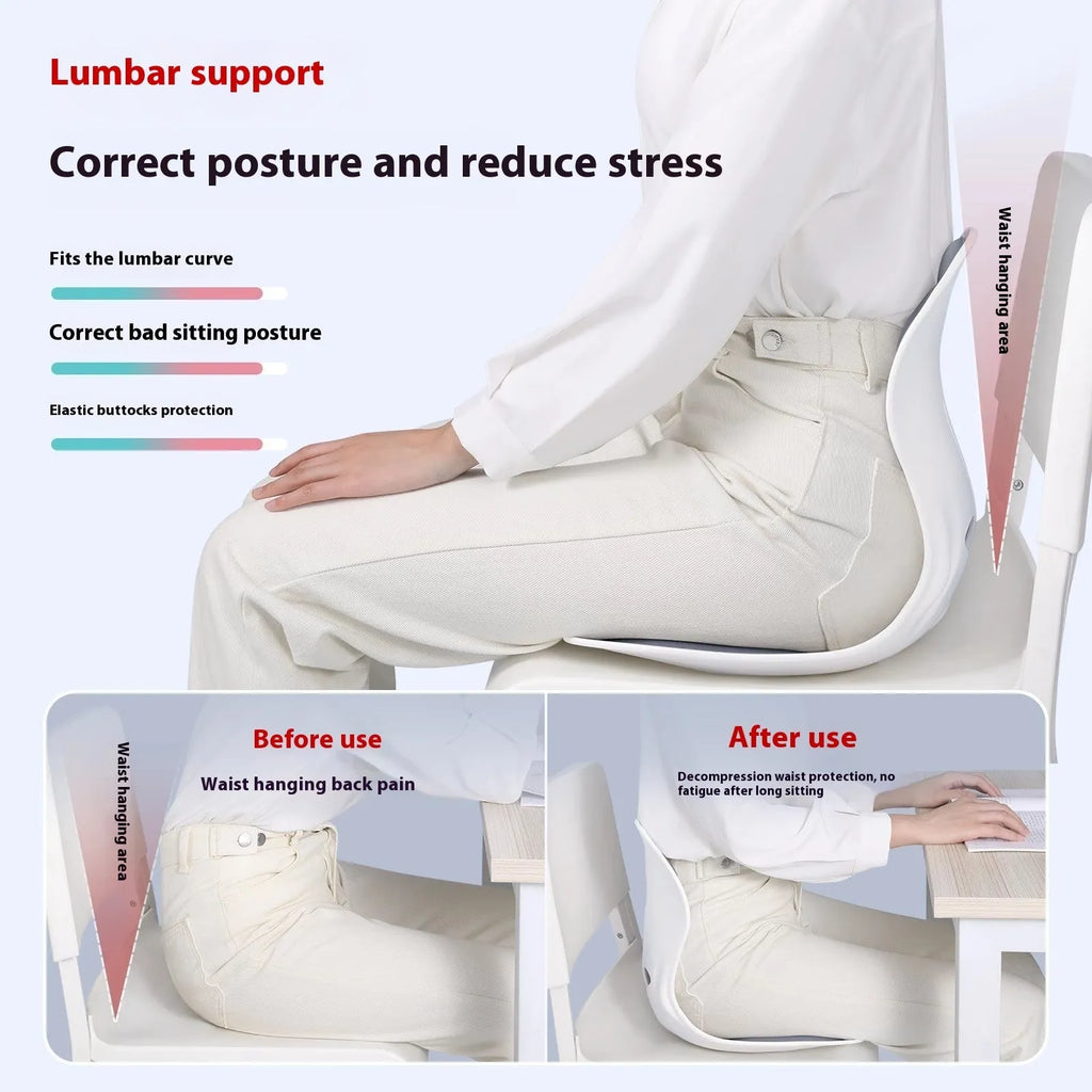 Japanese-style waist support seat cushion with lumbar pillow in grey solid colour