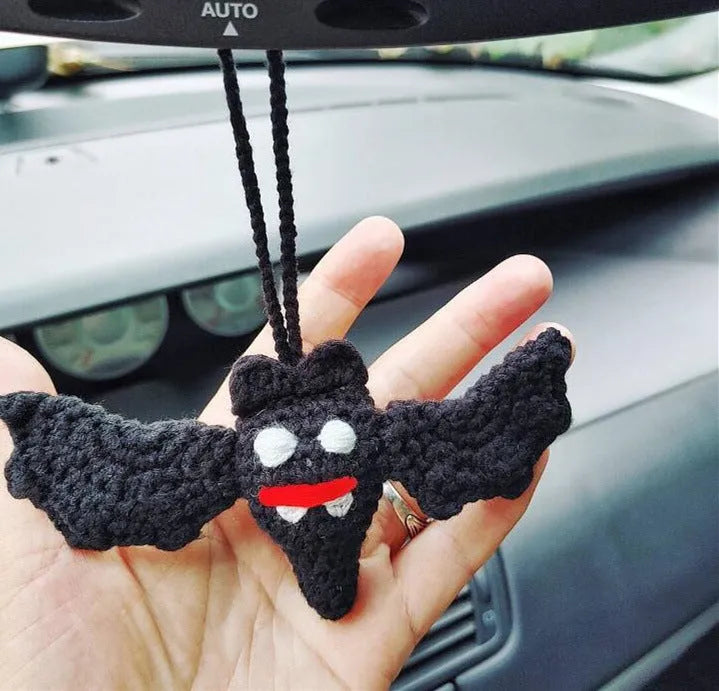 Hand-woven plush automobile hanging ornament with cartoon design for car interior decoration